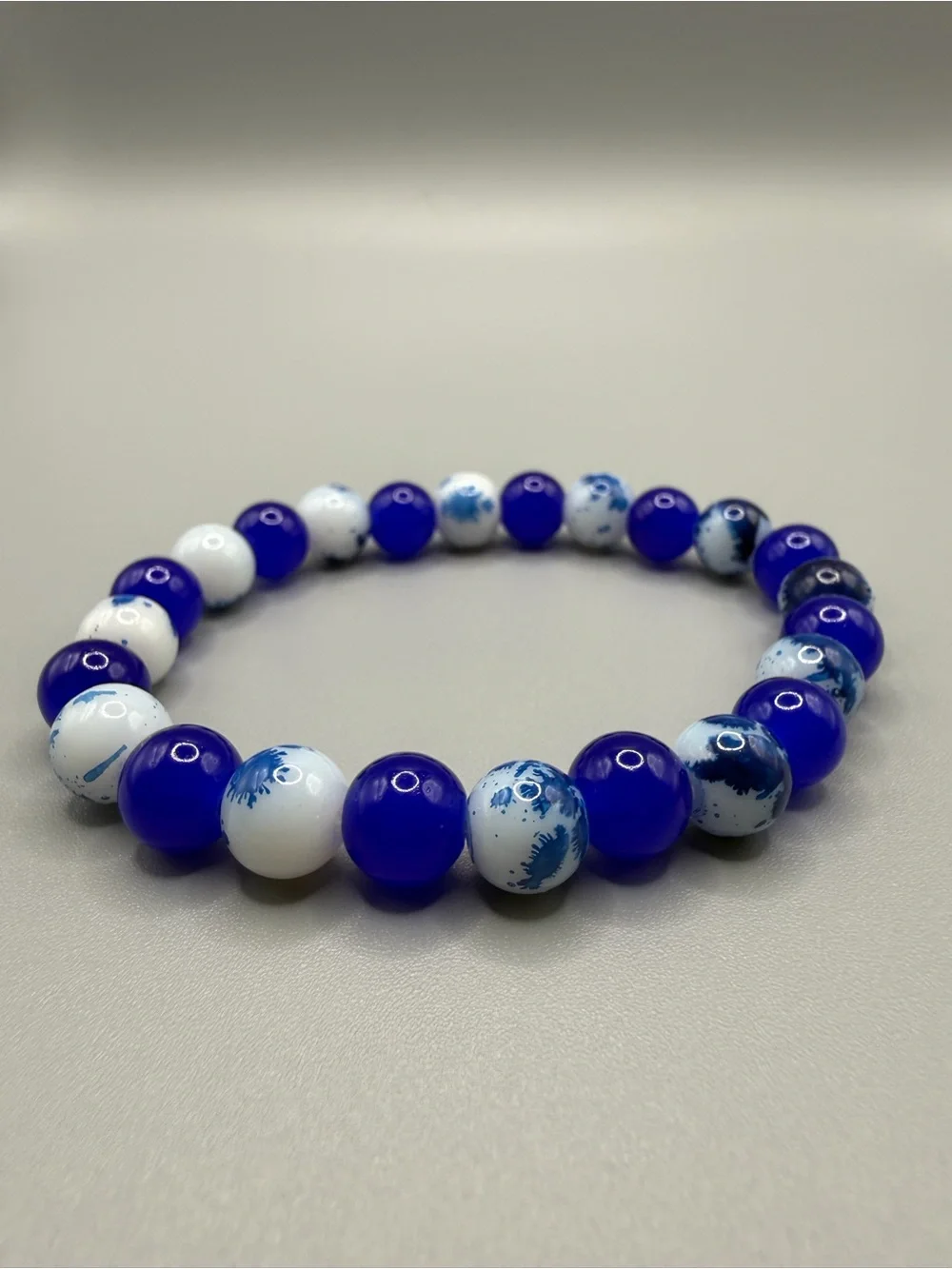 Red & Blue Beaded Stretch Bracelets - Handmade #B0728C